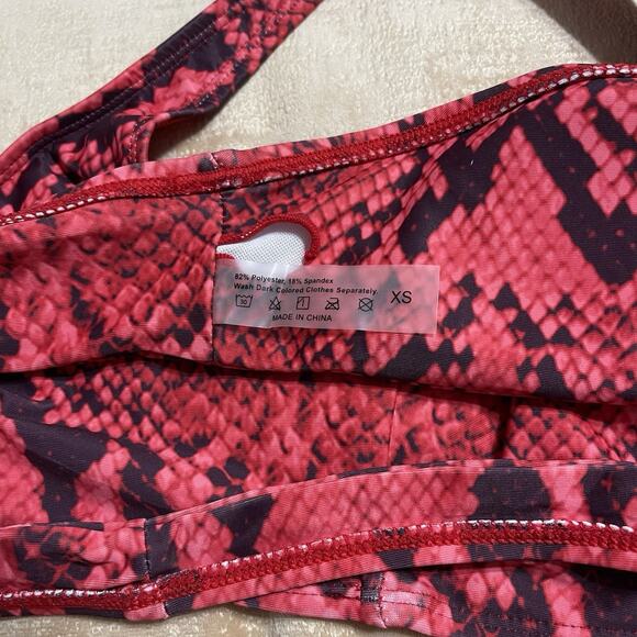 NEW Snakeskin Print One Shoulder Bikini Size XS Red Black Festival Costume NWOT - Picture 4 of 7